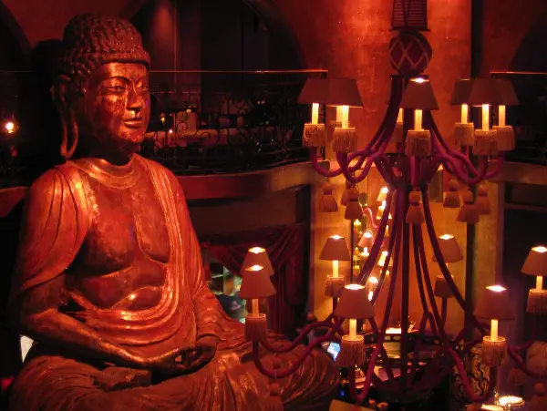 Interior scene at Buddha Bar with warm ambient lighting